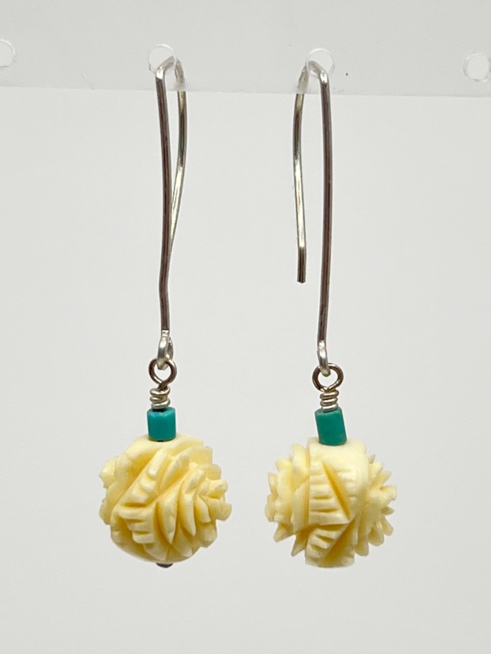Hand made sterling silver ivory & turquoise bead earrings - GM914